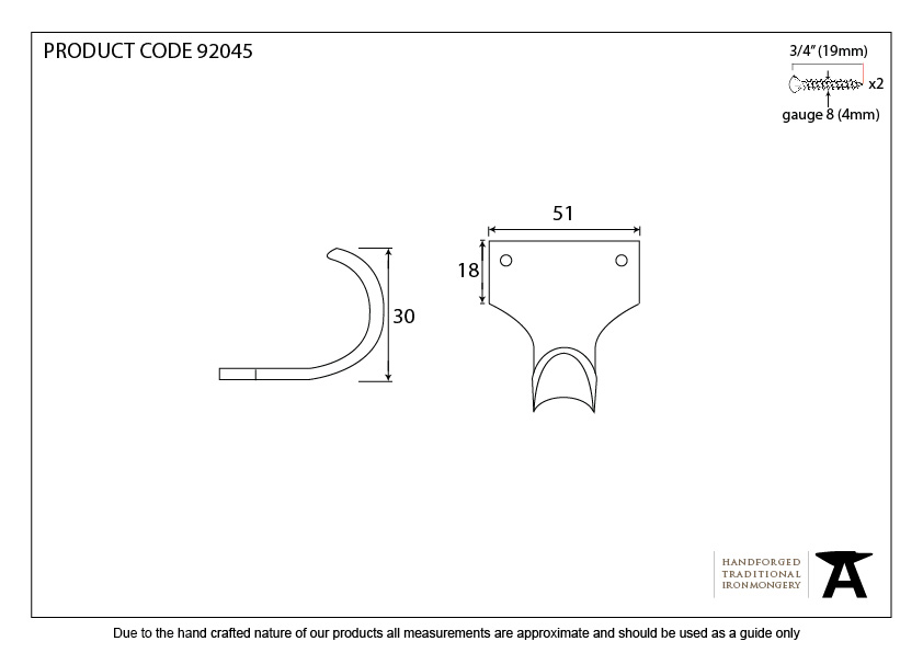 Aged Bronze Sash Lift - 92045 - Technical Drawing