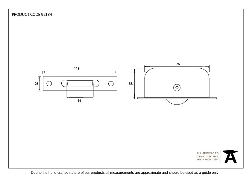 Aged Bronze Square Ended Sash Pulley 75kg - 92134 - Technical Drawing