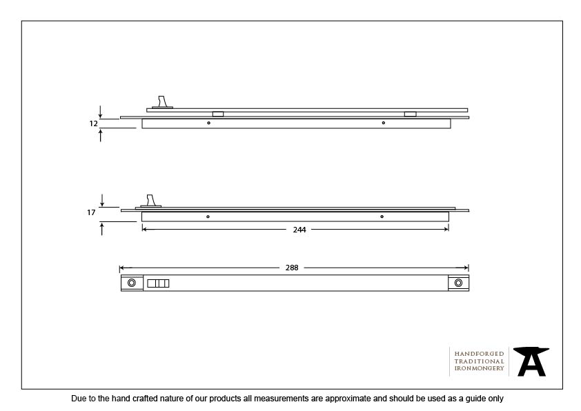 Aluminium Medium Trickle Vent 288mm - 92139 - Technical Drawing