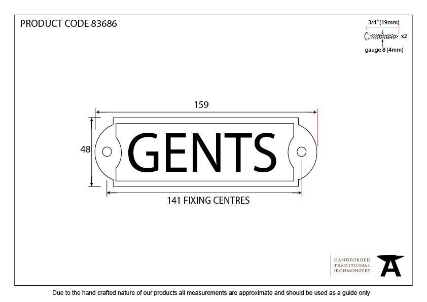Antique Pewter Gents Sign - 83686 - Technical Drawing