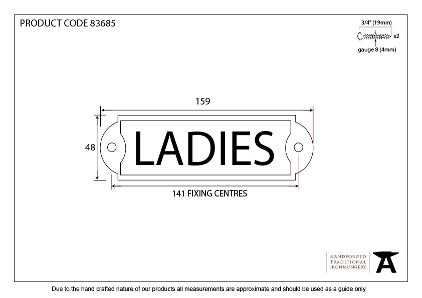 Antique Pewter Ladies Sign - 83685 - Technical Drawing