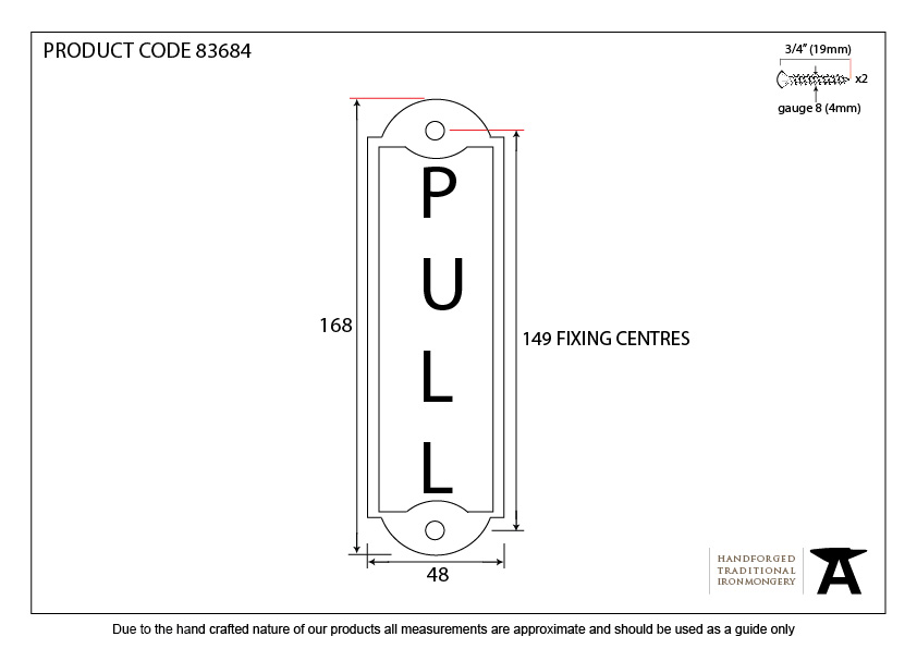 Antique Pewter Pull Sign - 83684 - Technical Drawing