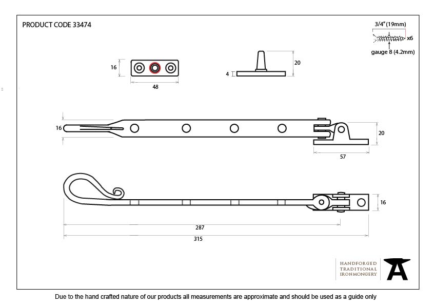 Beeswax 10&quot; Shepherd's Crook Stay - 33474 - Technical Drawing