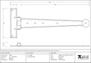 Beeswax 12&quot; Penny End T Hinge (pair) - 33006 - Technical Drawing