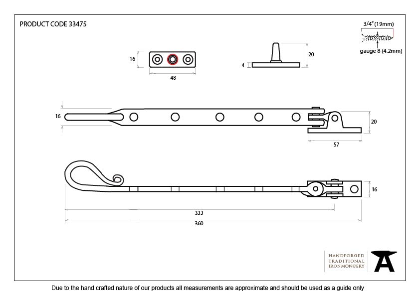 Beeswax 12&quot; Shepherd's Crook Stay - 33475 - Technical Drawing