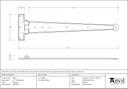 Beeswax 22&quot; Penny End T Hinge (pair) - 33011 - Technical Drawing