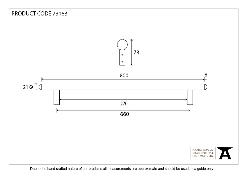 Beeswax 800mm Pull Handle - 73183 - Technical Drawing