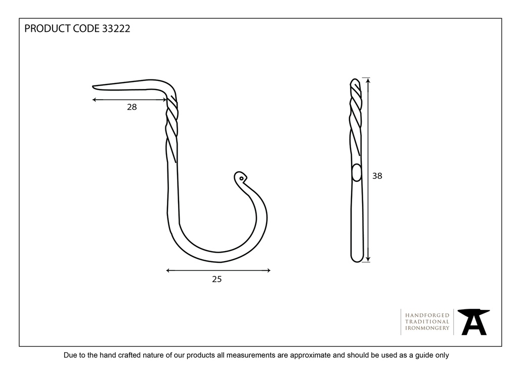 Beeswax Cup Hook - Small - 33222 - Technical Drawing