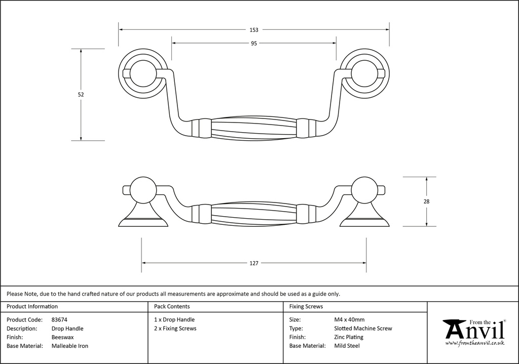 Beeswax Drop Handle - 83674 - Technical Drawing