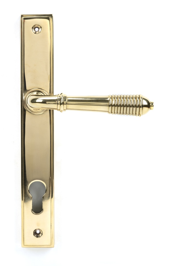 Polished Brass Reeded Slimline Lever Espag. Lock Set - 46545