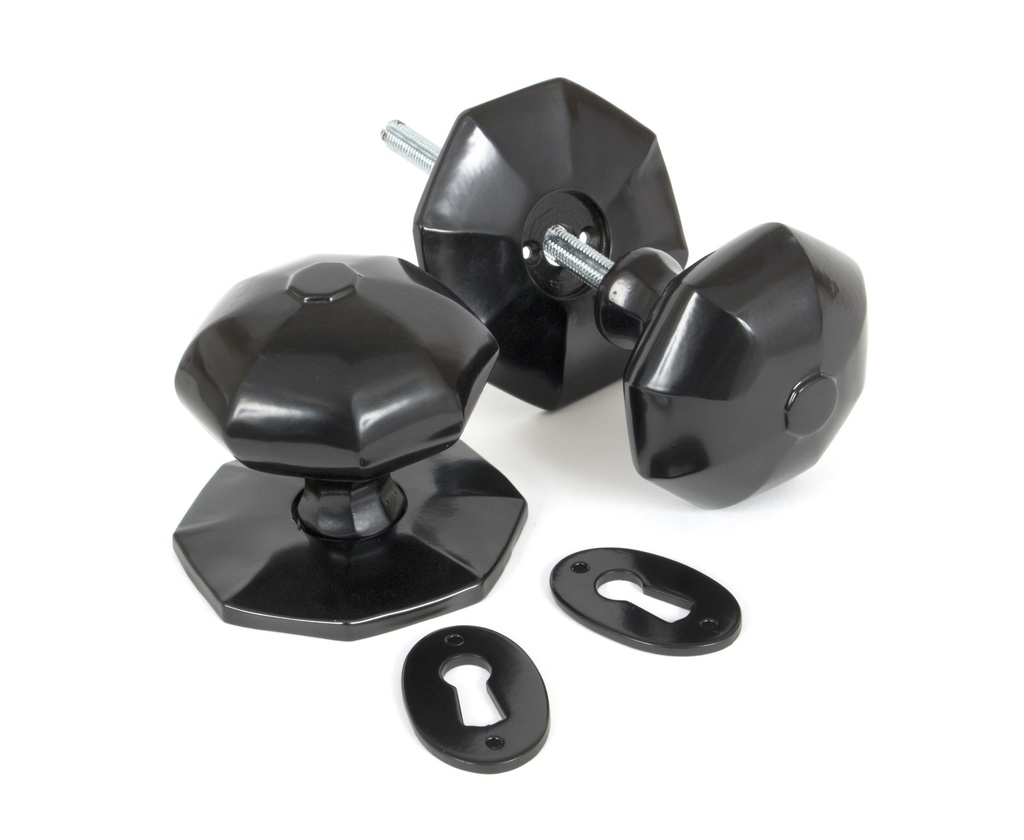 Black Large Octagonal Mortice/Rim Knob Set - 33065