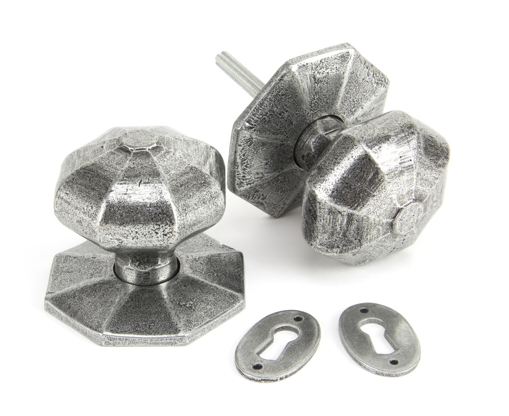 Pewter Large Octagonal Mortice/Rim Knob Set - 33066