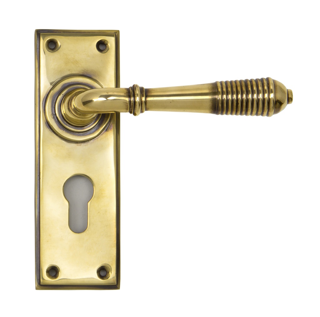 Aged Brass Reeded Lever Euro Lock Set - 33085
