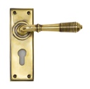 Aged Brass Reeded Lever Euro Lock Set - 33085