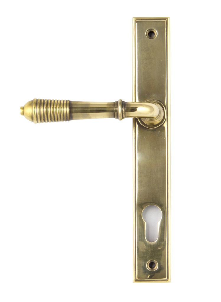 Aged Brass Reeded Slimline Lever Espag. Lock Set - 33039