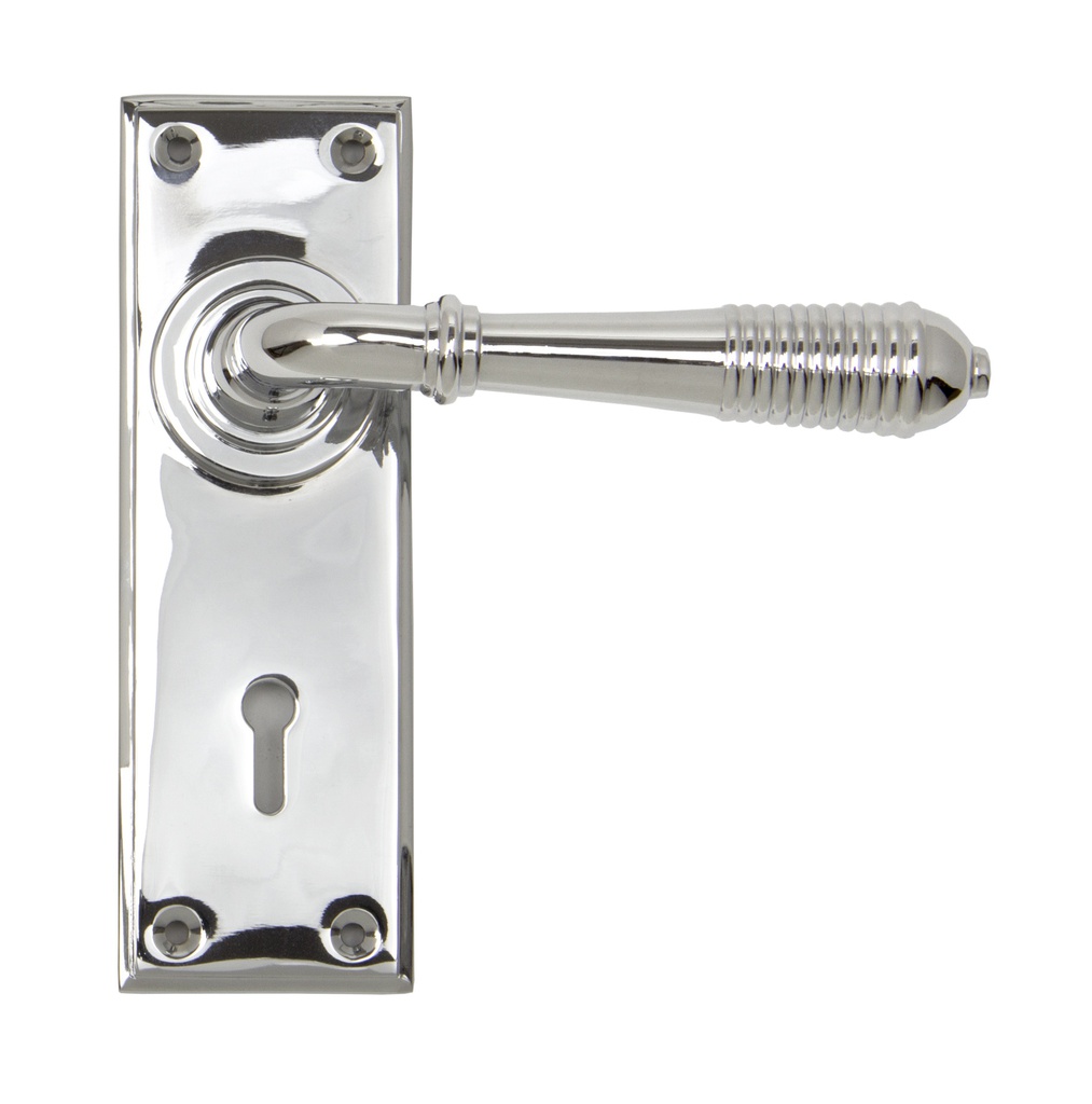 Polished Chrome Reeded Lever Lock Set - 33306