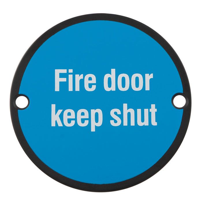 'Fire Door Keep Shut' Sign - 76mm diameter - Onyx Matt Black