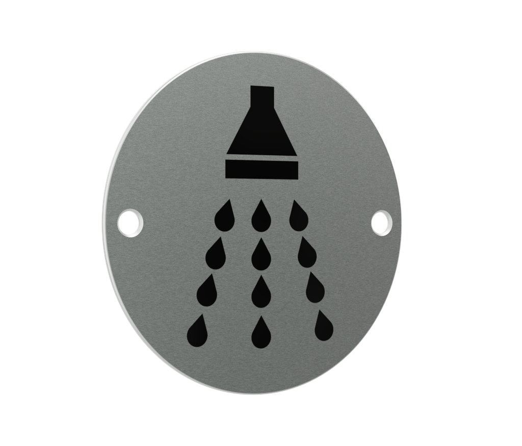 Shower Symbol - 76mm diameter - Satin Stainless Steel