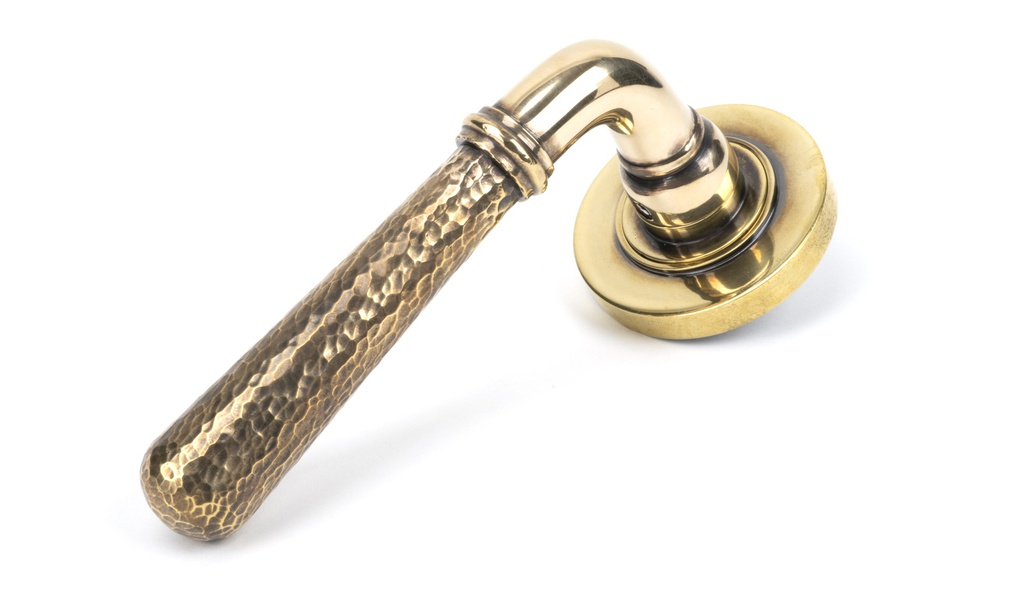 Aged Brass Hammered Newbury Lever on Rose Set (Plain) - 46069