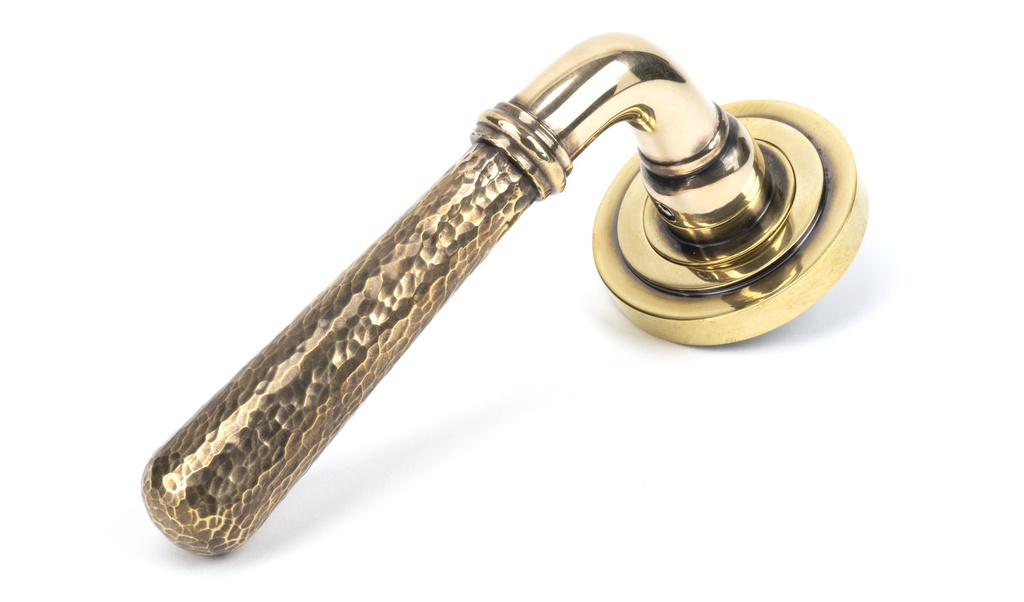 Aged Brass Hammered Newbury Lever on Rose Set (Art Deco) - 46070