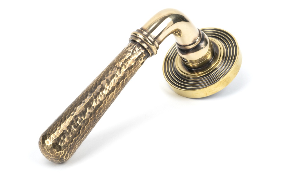 Aged Brass Hammered Newbury Lever on Rose Set (Beehive) - 46071