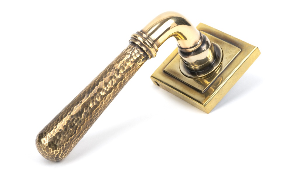 Aged Brass Hammered Newbury Lever on Rose Set (Square) - 46072