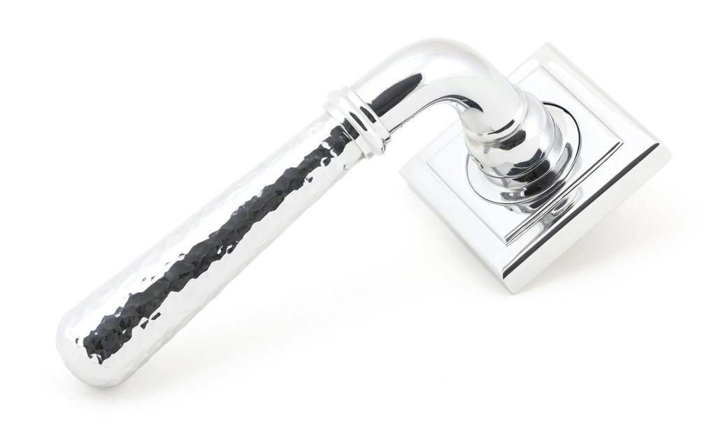 Polished Chrome Hammered Newbury Lever on Rose Set (Square) - Unsprung - 50044