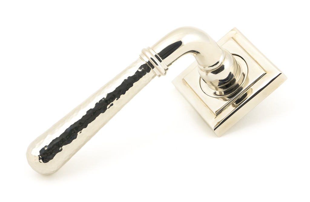 Polished Nickel Hammered Newbury Lever on Rose Set (Square) - Unsprung - 50048