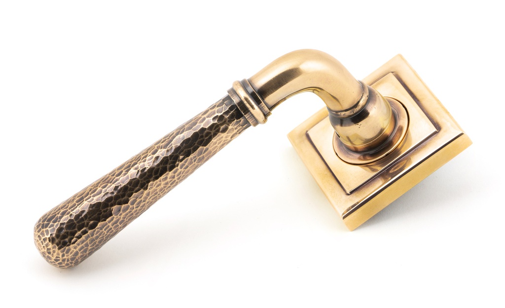 Polished Bronze Hammered Newbury Lever on Rose Set (Square) - Unsprung - 50056