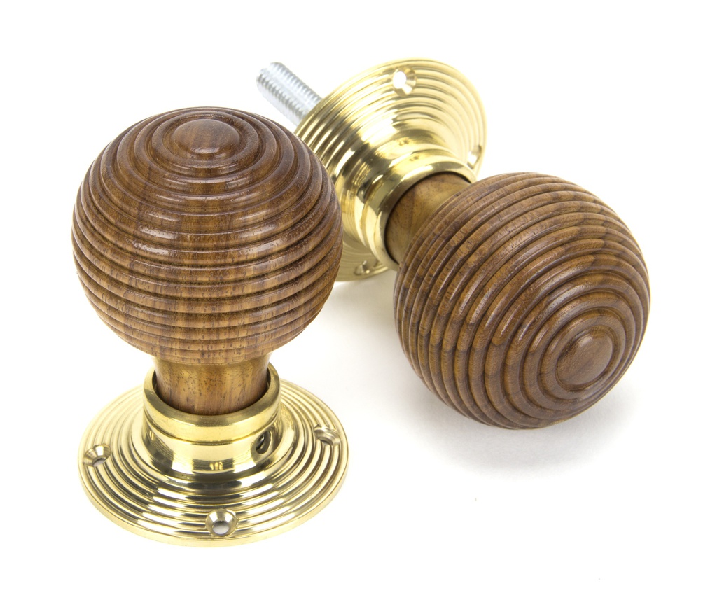 Rosewood &amp; Polished Brass Beehive Mortice/Rim Knob Set - 91787