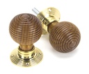 Rosewood & Polished Brass Beehive Mortice/Rim Knob Set - 91787