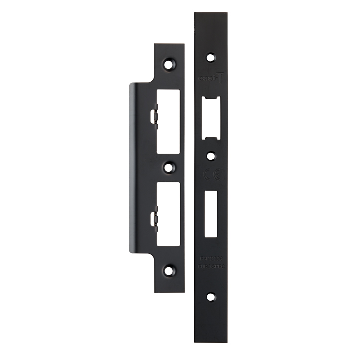 Forend Strike &amp; Fixing Pack To Suit Architectural DIN Euro Sash/Bathroom Lock - Matt Black