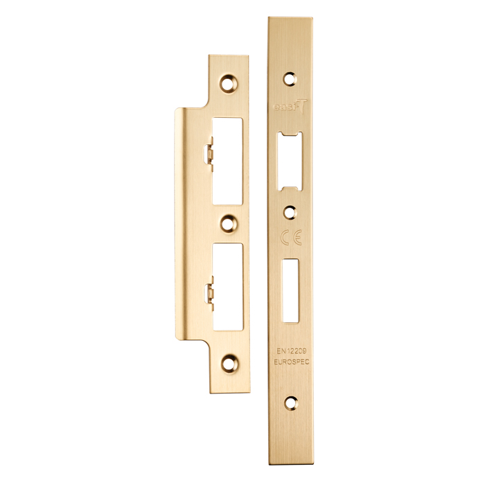 Forend Strike &amp; Fixing Pack To Suit Architectural DIN Euro Sash/Bathroom Lock - Satin Brass