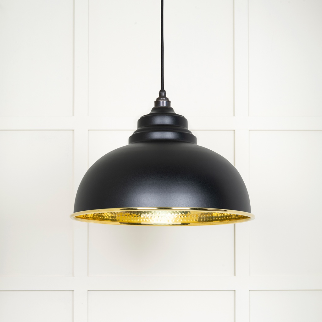 Hammered Brass Harborne Pendant in Elan Black - 49521EB