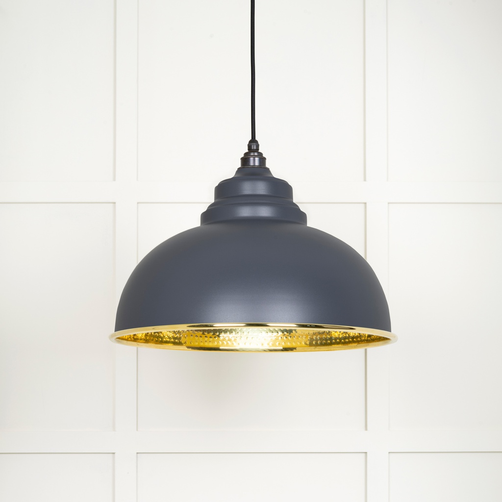 Hammered Brass Harborne Pendant in Slate - 49521SL