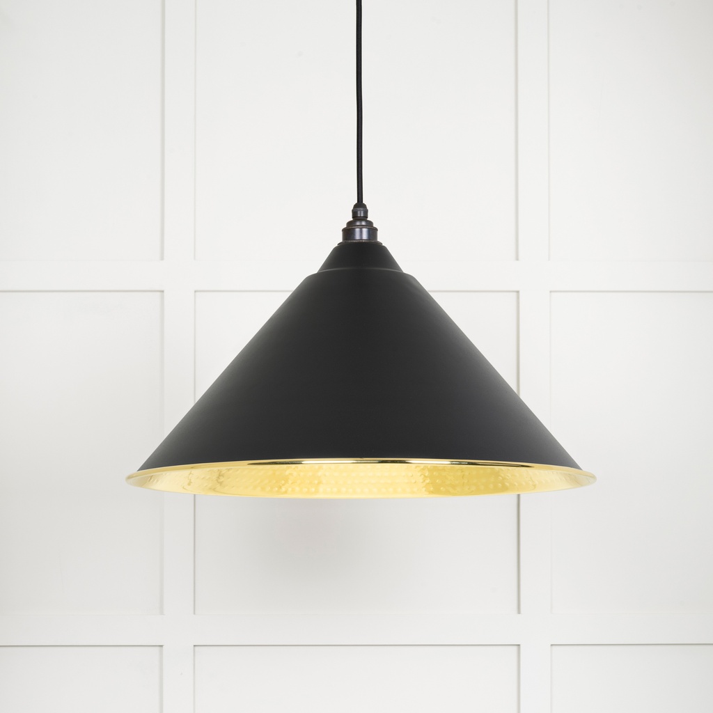 Hammered Brass Hockley Pendant in Elan Black - 49523EB