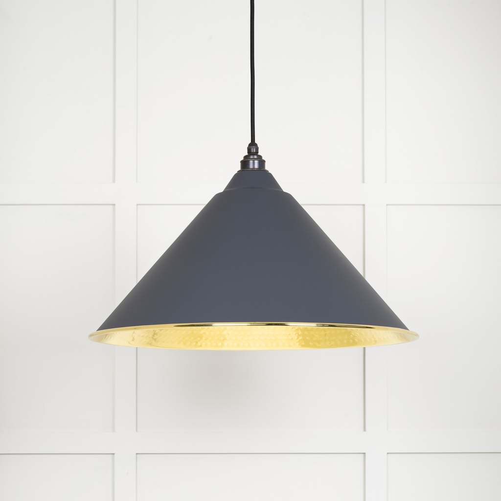 Hammered Brass Hockley Pendant in Slate - 49523SL