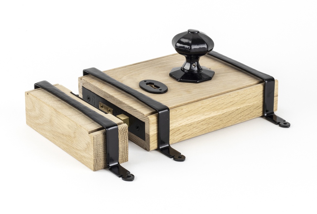 Black Oak Box Lock &amp; Octagonal Knob Set - 33005