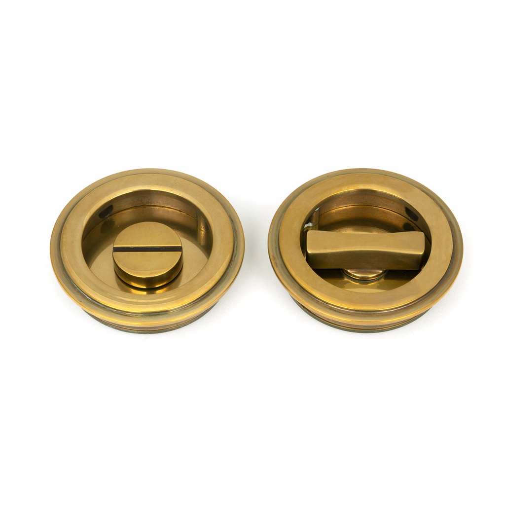 Aged Brass 60mm Art Deco Round Pull - Privacy Set - 48324