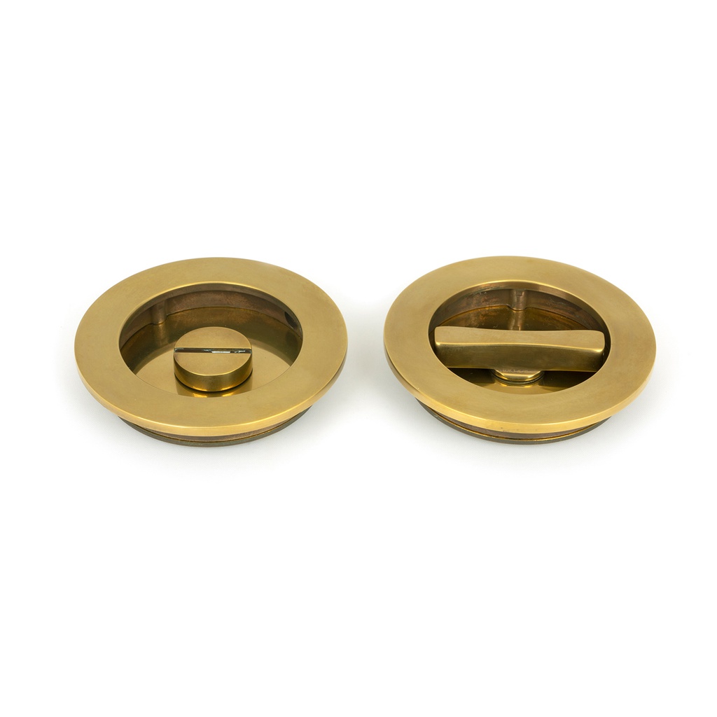 Aged Brass 75mm Art Deco Round Pull - Privacy Set - 48325