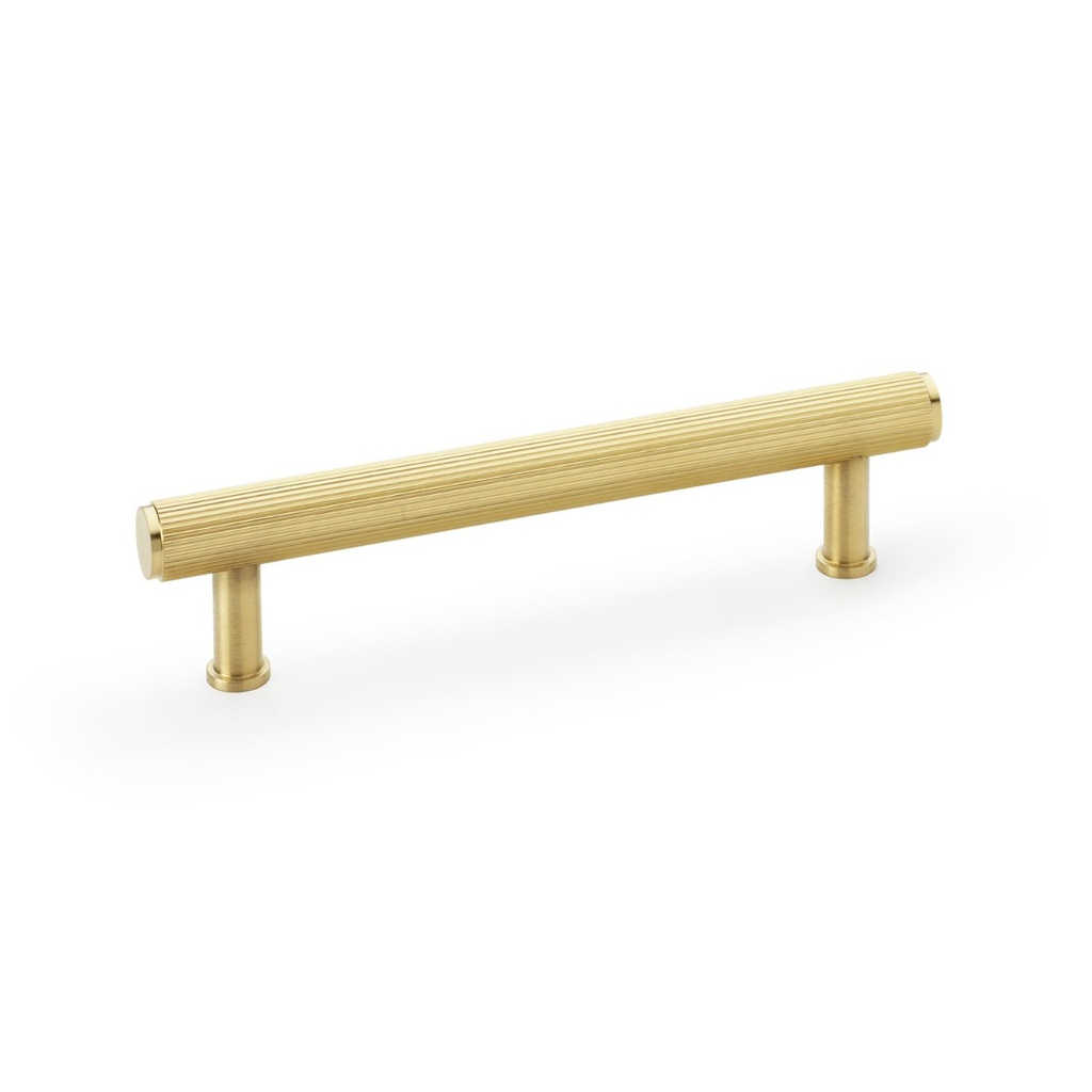 Alexander & Wilks Crispin Reeded T-bar Cupboard Pull Handle - Satin Brass PVD - 128mm