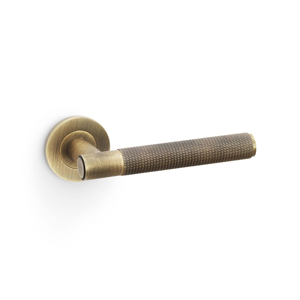 Alexander & Wilks Spitfire Knurled Lever On Round Rose - Antique Brass