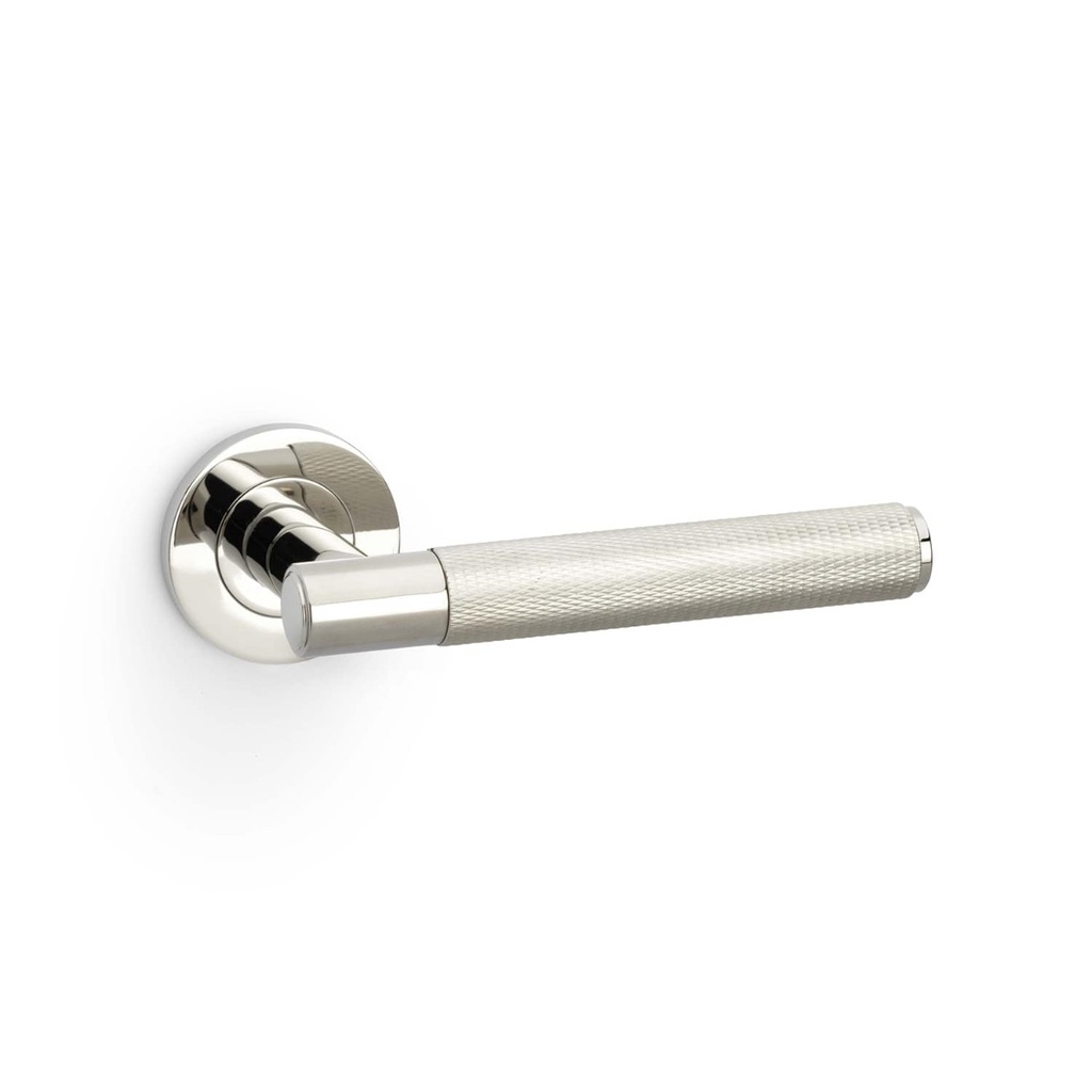 Alexander & Wilks Spitfire Knurled Lever On Round Rose - Polished Nickel PVD