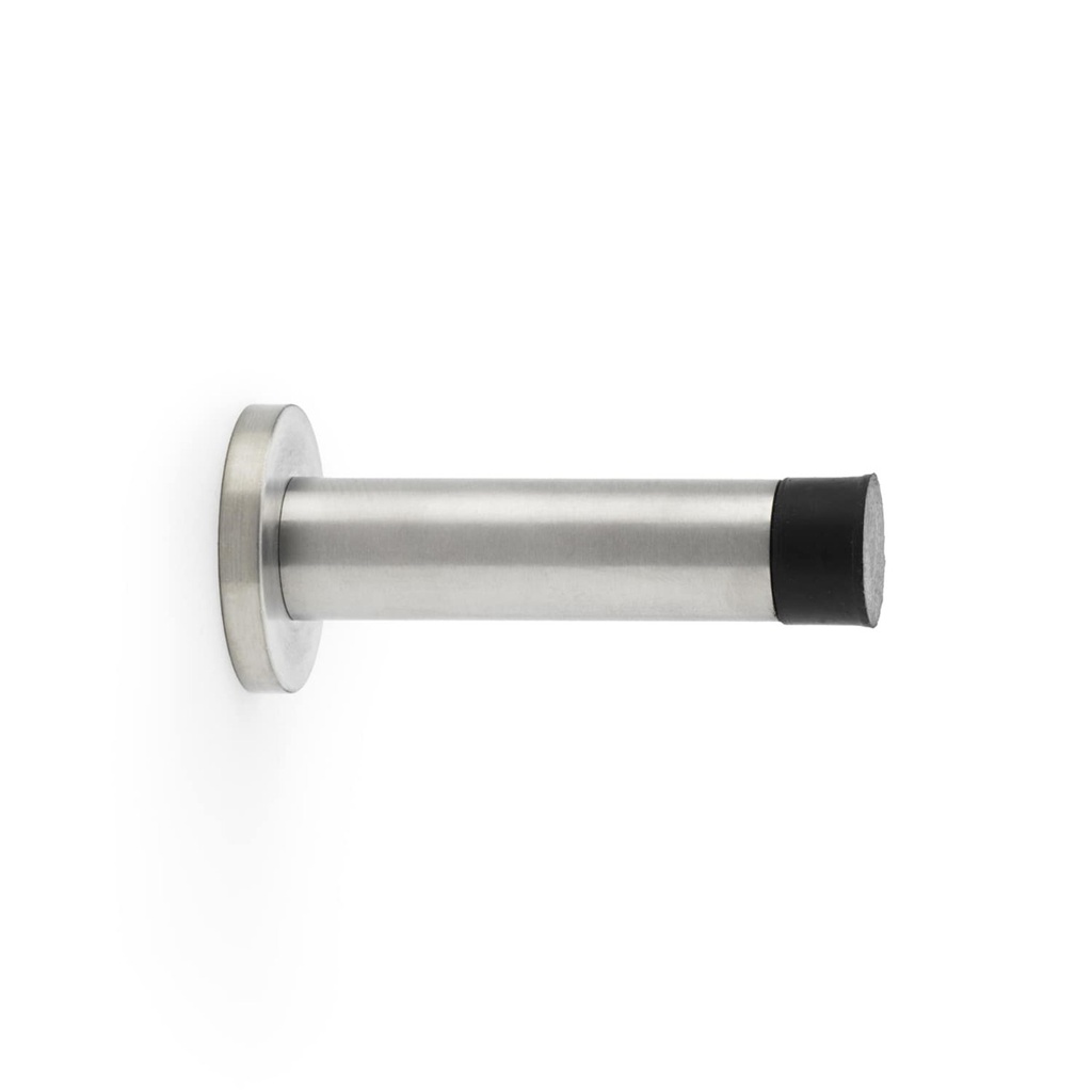 Alexander & Wilks Wall Mounted Cylinder Door Stop With Rose - Satin Stainless Steel