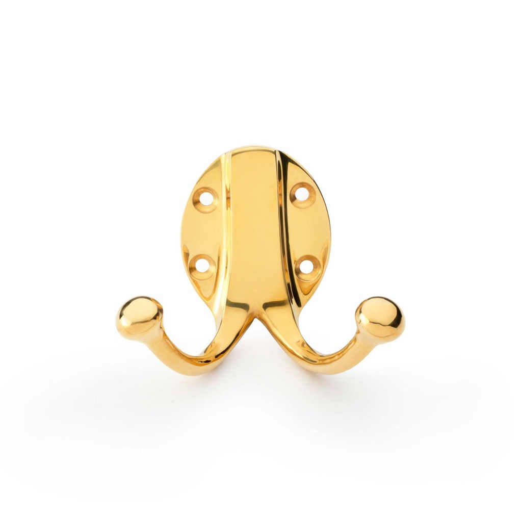 Alexander & Wilks Traditional Double Robe Hook - Unlacquered Brass