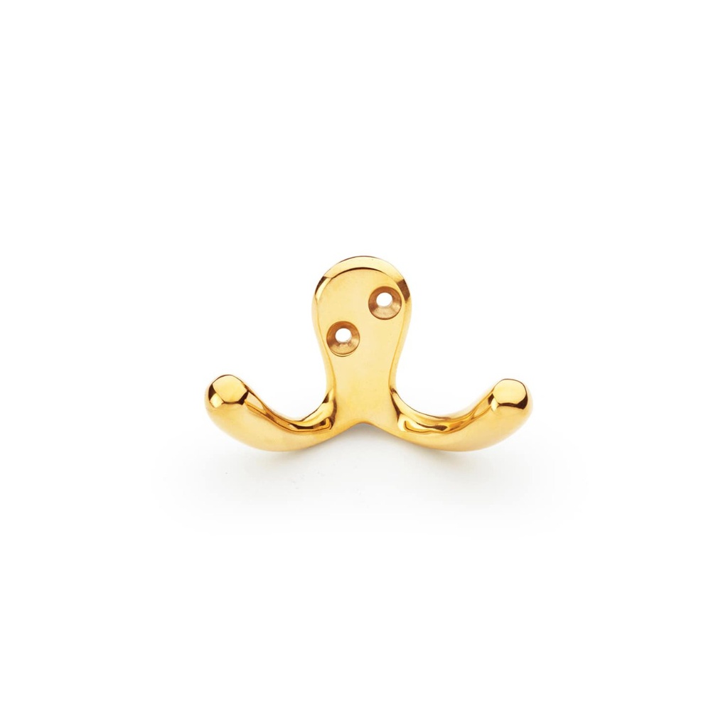 Alexander & Wilks Victorian Double Robe Hook - Polished Brass Unlacquered