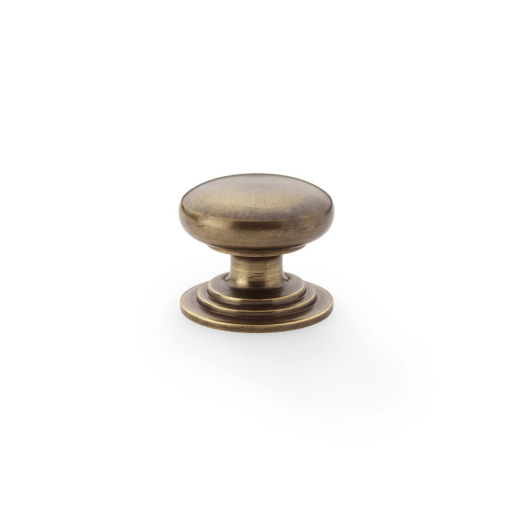 Alexander & Wilks Waltz Round Cupboard Knob On Stepped Rose - Antique Brass - 32mm