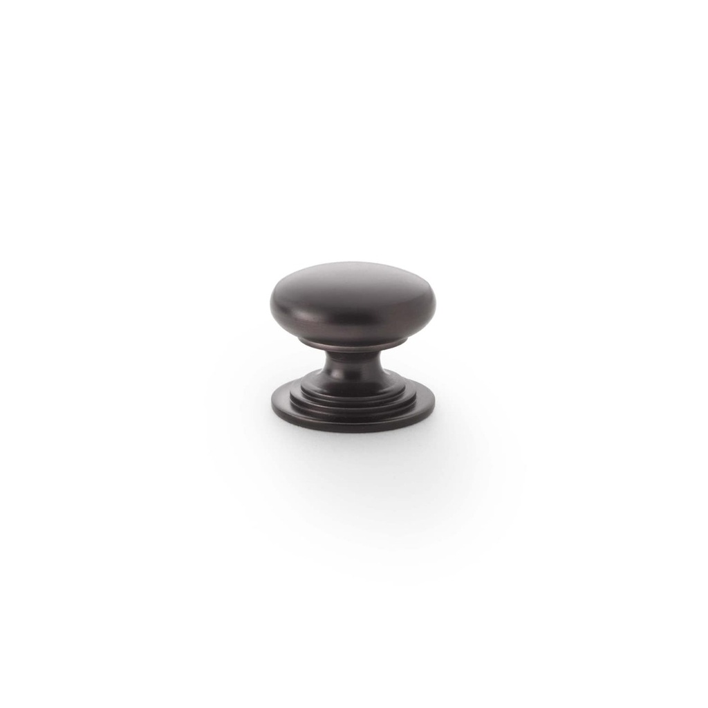 Alexander & Wilks Waltz Round Cupboard Knob On Stepped Rose - Dark Bronze - 25mm