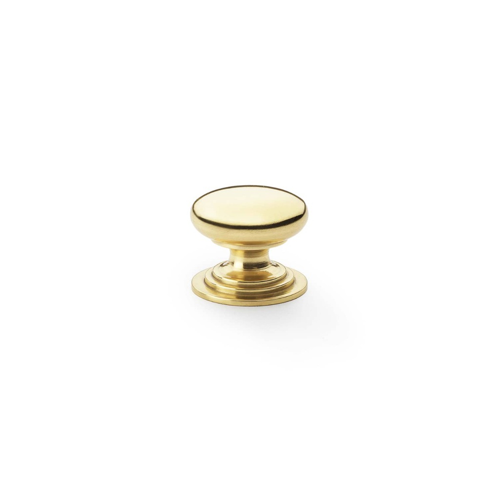 Alexander & Wilks Waltz Round Cupboard Knob On Stepped Rose - Polished Brass - 25mm