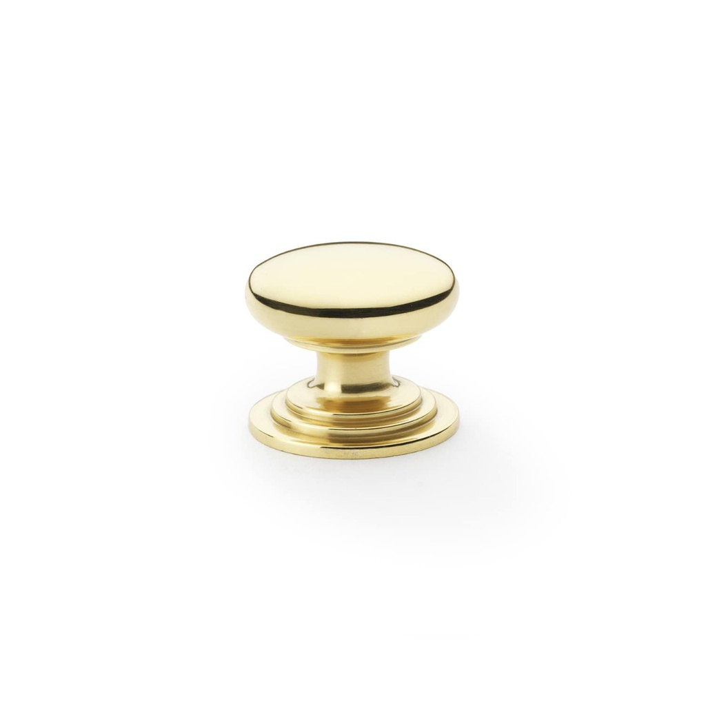 Alexander & Wilks Waltz Round Cupboard Knob On Stepped Rose - Polished Brass - 32mm